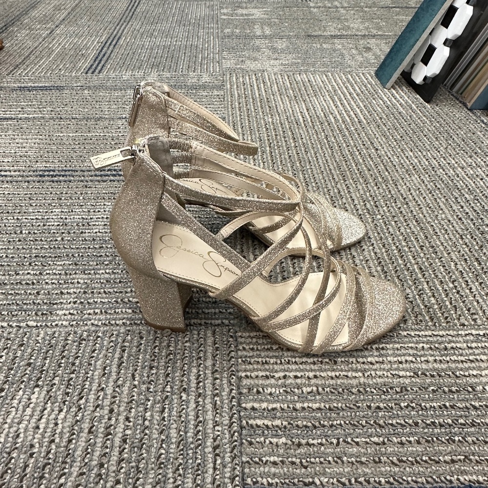 Gold Sequined Heels with zippers - New, Never Worn!